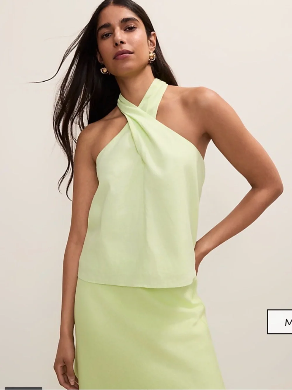 NWT Bestselling Twist Halter Top in Linen Blend in color Lime Slice - Picture 1 of 3